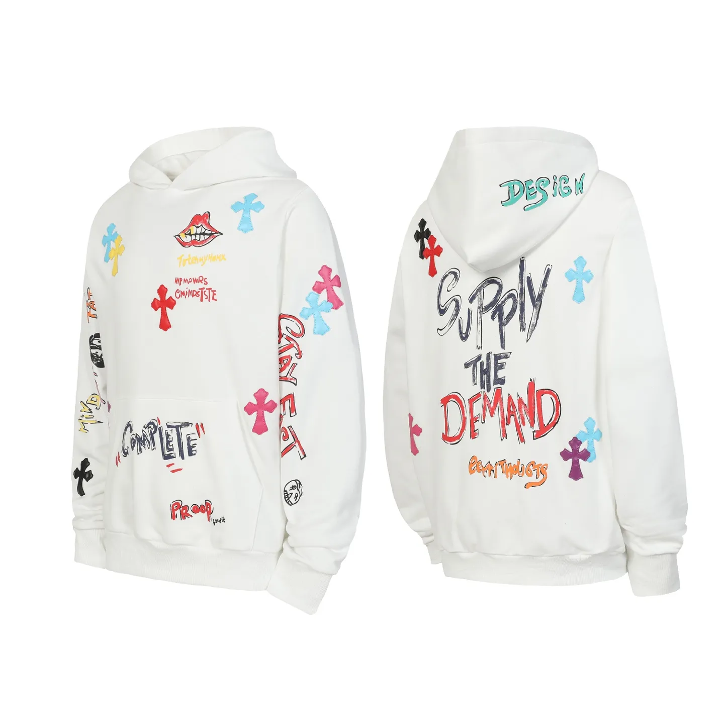 P280 #L3190 cross-border model. Those who pursue quality should not place an order. -Chrome Hearts/Chrome Hearts graffiti spoof printed leather cross✝️Hooded sweatshirt - High weight, high density and high quality. The wool is soft, delicate and skin-friendly. It feels soft and silky. It has excellent warmth and skin-friendly properties. M L XL